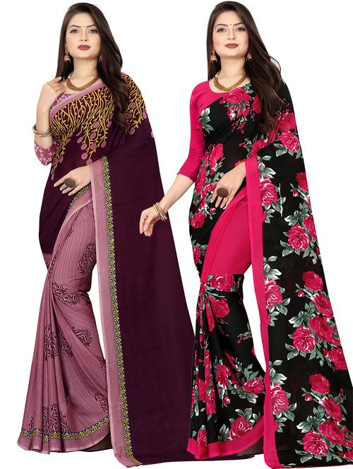 women pack of 2 casual wear combo sarees with blouse - 21476778 - Very Small Image - 1
