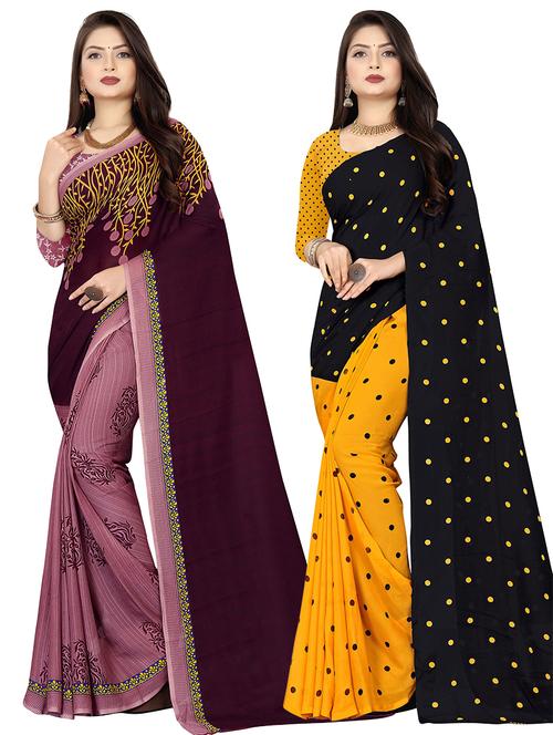 women pack of 2 casual wear combo sarees with blouse - 21476779 - Very Small Image - 1