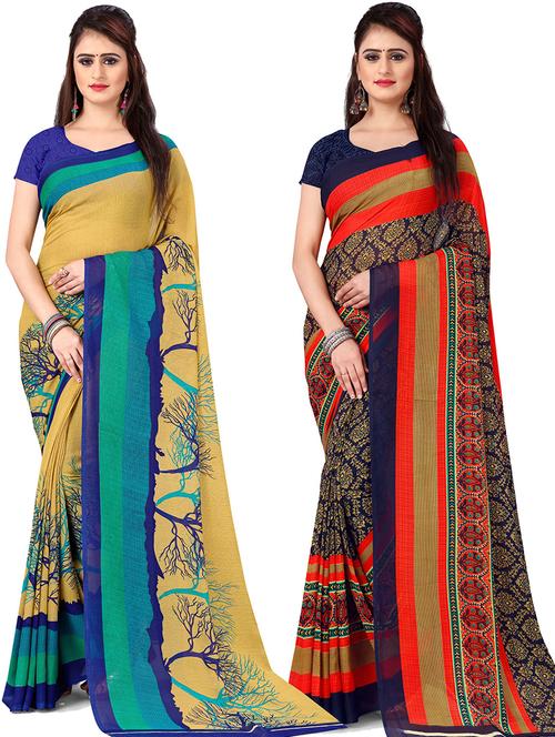 women pack of 2 casual wear combo sarees with blouse - 21476784 - Very Small Image - 1