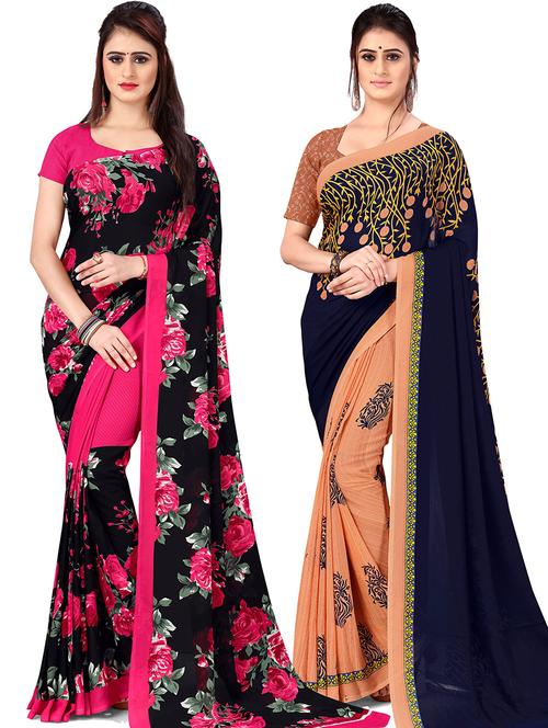 women pack of 2 casual wear combo sarees with blouse - 21476785 - Very Small Image - 1