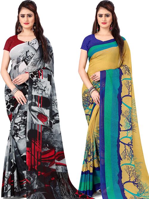 women pack of 2 casual wear combo sarees with blouse - 21476787 - Very Small Image - 1