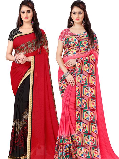women pack of 2 casual wear combo sarees with blouse - 21476790 - Very Small Image - 1
