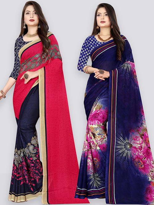 women pack of 2 casual wear combo sarees with blouse - 21476791 - Very Small Image - 1