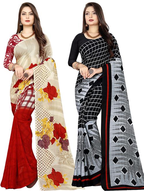 women pack of 2 casual wear combo sarees with blouse - 21476792 - Very Small Image - 1