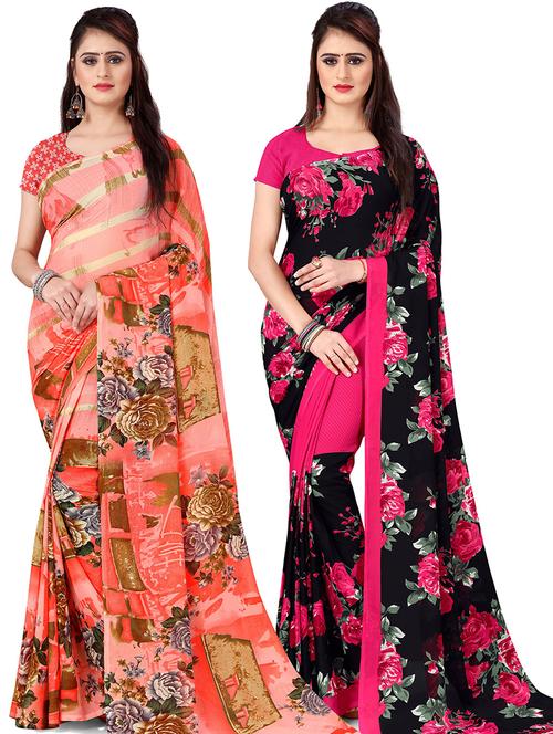 women pack of 2 casual wear combo sarees with blouse - 21476795 - Very Small Image - 1
