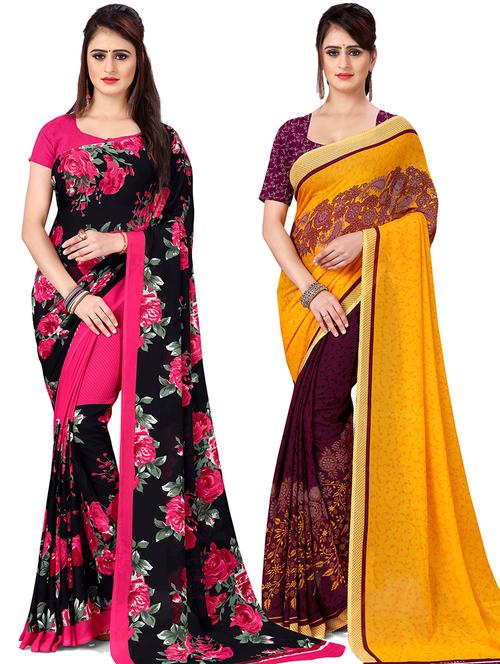 women pack of 2 casual wear combo sarees with blouse - 21476796 - Very Small Image - 1