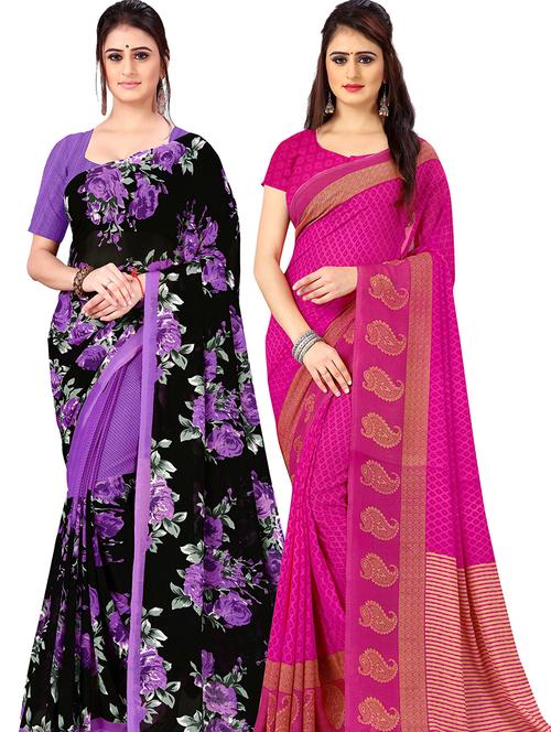 women pack of 2 casual wear combo sarees with blouse - 21476797 - Very Small Image - 1