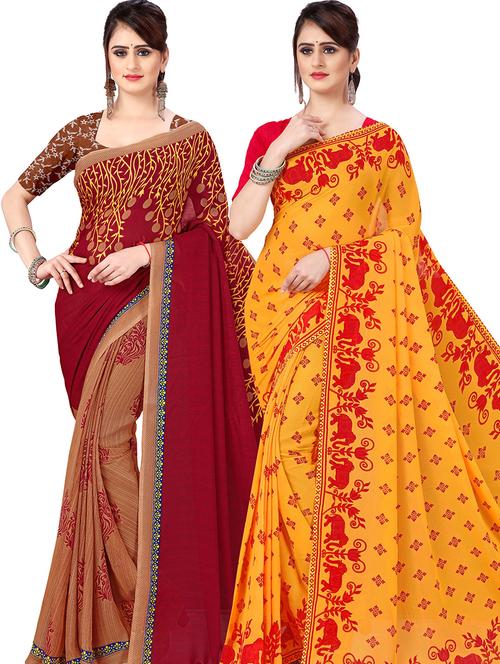women pack of 2 casual wear combo sarees with blouse - 21476804 - Very Small Image - 1