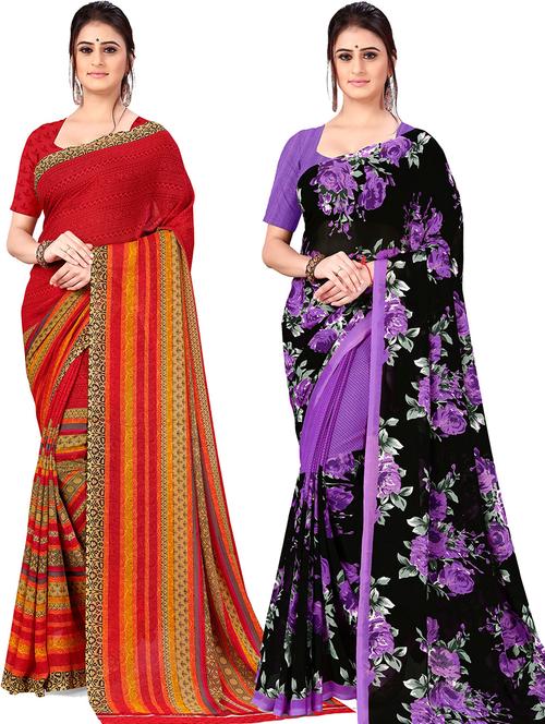 women pack of 2 casual wear combo sarees with blouse - 21476806 - Very Small Image - 1