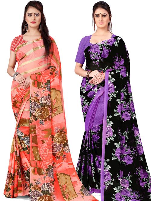 women pack of 2 casual wear combo sarees with blouse - 21476814 - Very Small Image - 1