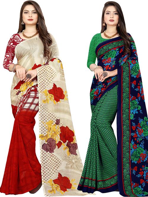 women pack of 2 casual wear combo sarees with blouse - 21476817 - Very Small Image - 1
