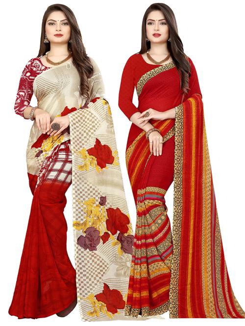 women pack of 2 casual wear combo sarees with blouse - 21476820 - Very Small Image - 1