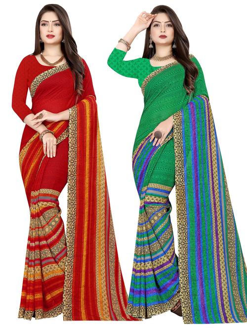 women pack of 2 casual wear combo sarees with blouse - 21476832 - Very Small Image - 1