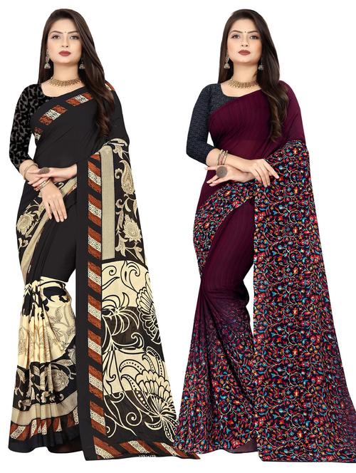 women pack of 2 casual wear combo sarees with blouse - 21476844 - Very Small Image - 1