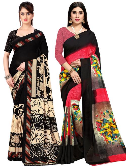 pack of 2 printed casual wear sarees with blouse - 21476845 - Very Small Image - 1