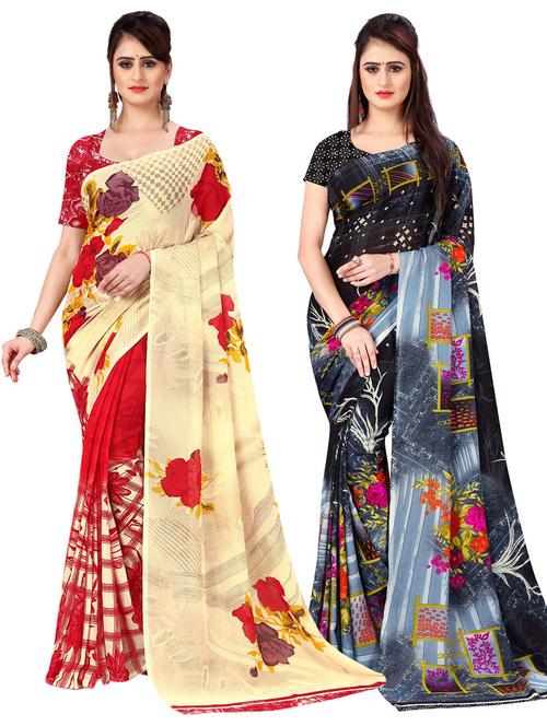 pack of 2 printed casual wear sarees with blouse - 21476851 - Very Small Image - 1