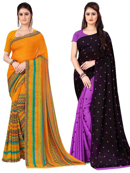 pack of 2 printed casual wear sarees with blouse - 21476854 - Very Small Image - 1