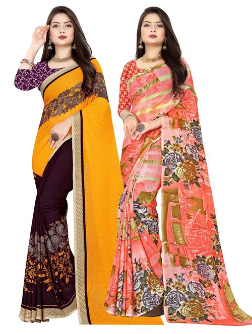 women pack of 2 casual wear combo sarees with blouse - 21476858 - Very Small Image - 1