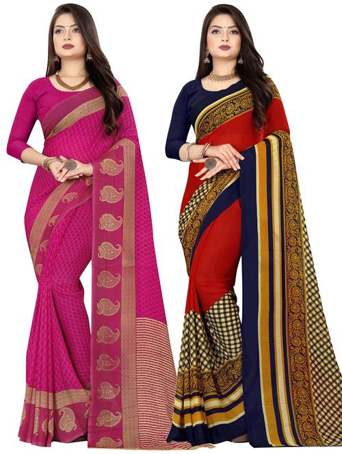 women pack of 2 casual wear combo sarees with blouse - 21476862 - Very Small Image - 1