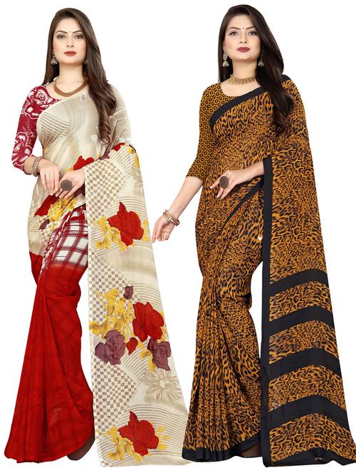 pack of 2 printed casual wear sarees with blouse - 21476876 - Very Small Image - 1