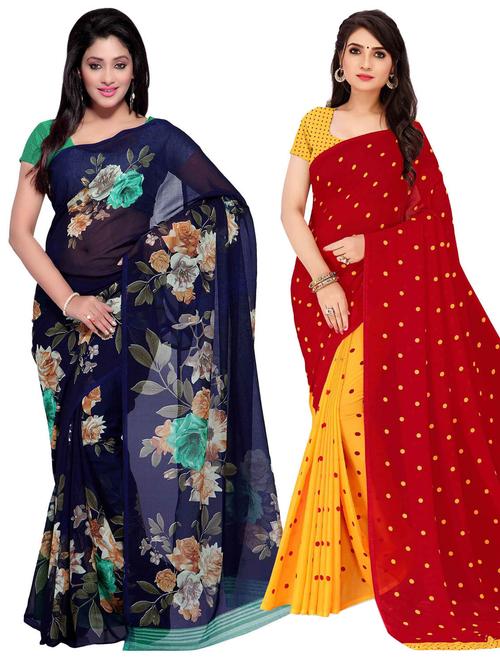 women pack of 2 casual wear sarees with blouse - 21476877 - Very Small Image - 1