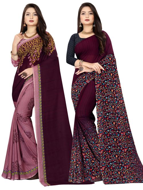 pack of 2 printed casual wear sarees with blouse - 21476886 - Very Small Image - 1