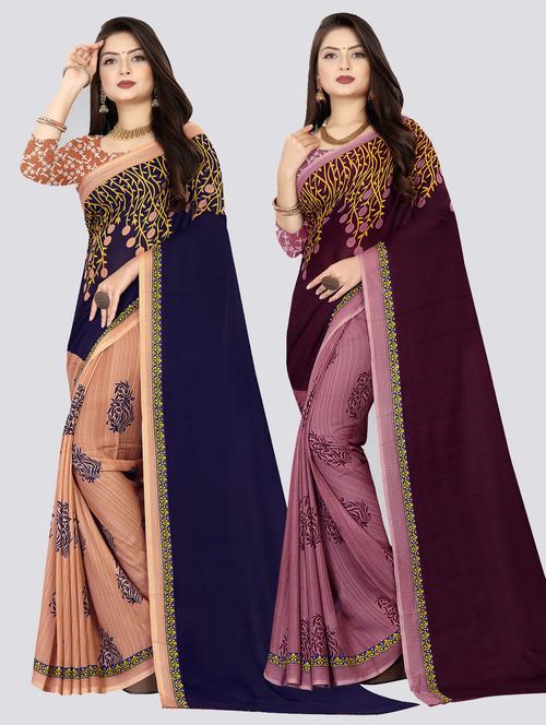 pack of 2 printed casual wear sarees with blouse - 21476899 - Very Small Image - 1