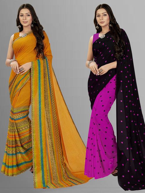 women pack of 2 casual wear combo sarees with blouse - 21476902 - Very Small Image - 1