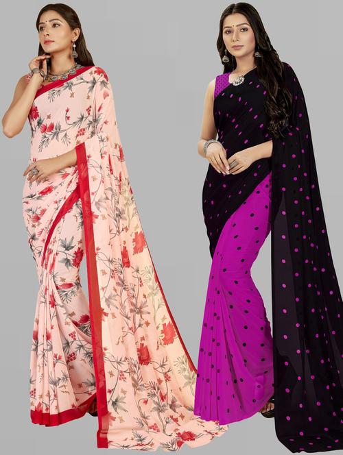 women pack of 2 casual wear combo sarees with blouse - 21476904 - Very Small Image - 1