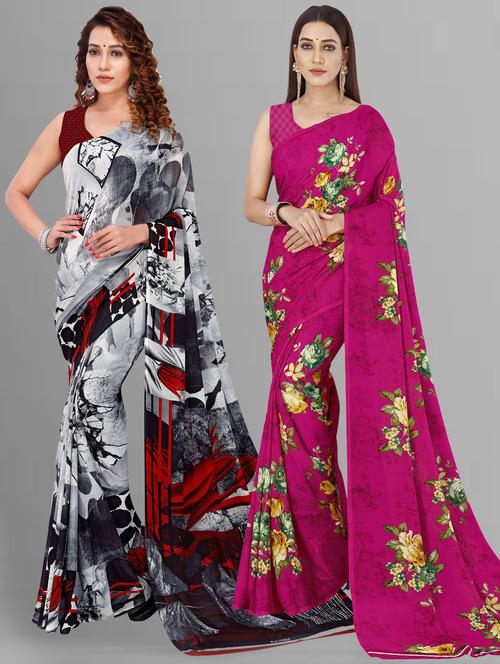 women pack of 2 casual wear combo sarees with blouse - 21476906 - Very Small Image - 1