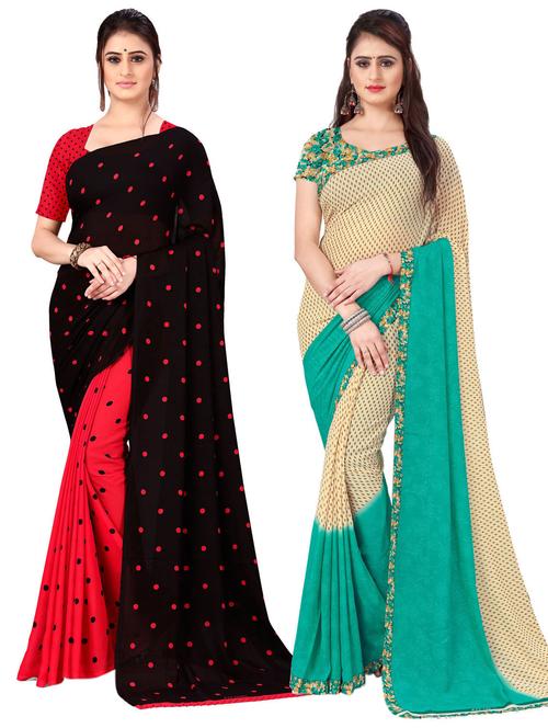 women pack of 2 casual wear combo sarees with blouse - 21476910 - Very Small Image - 1