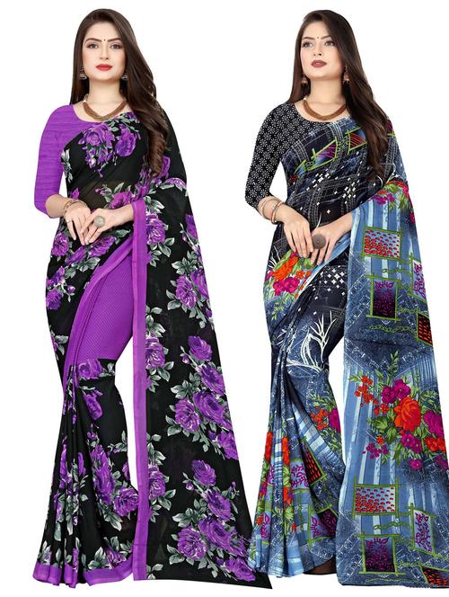 women pack of 2 casual wear combo sarees with blouse - 21476911 - Very Small Image - 1