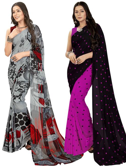 women pack of 2 casual wear combo sarees with blouse - 21476913 - Very Small Image - 1