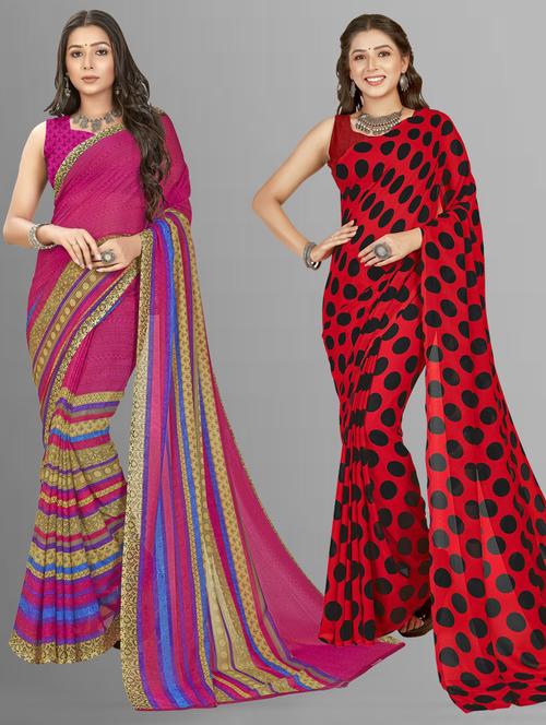 women pack of 2 casual wear combo sarees with blouse - 21476915 - Very Small Image - 1