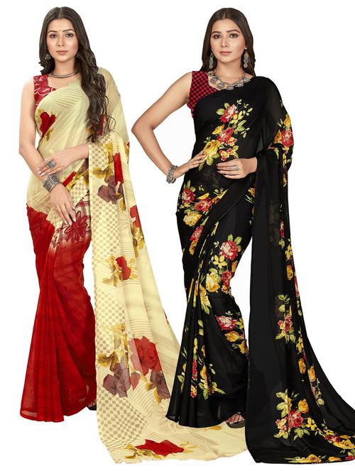 women pack of 2 casual wear combo sarees with blouse - 21476917 - Very Small Image - 1