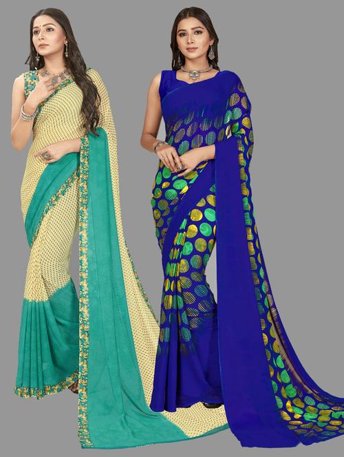 pack of 2 printed casual wear sarees with blouse - 21476923 - Very Small Image - 1