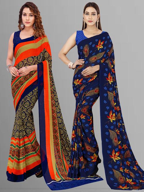 women pack of 2 casual wear combo sarees with blouse - 21476930 - Very Small Image - 1