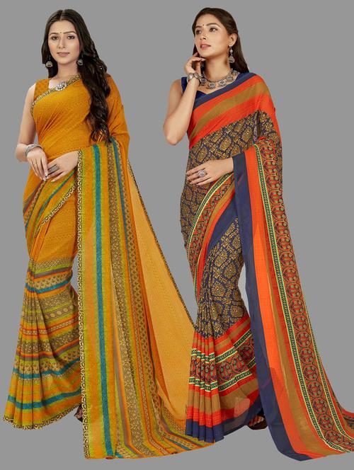 pack of 2 printed casual wear sarees with blouse - 21476932 - Very Small Image - 1