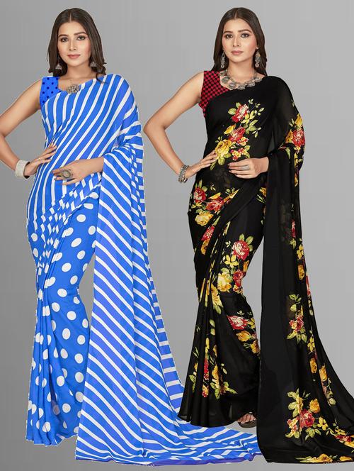 women pack of 2 casual wear combo sarees with blouse - 21476952 - Very Small Image - 1