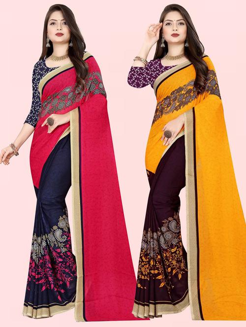 women pack of 2 casual wear combo sarees with blouse - 21476954 - Very Small Image - 1