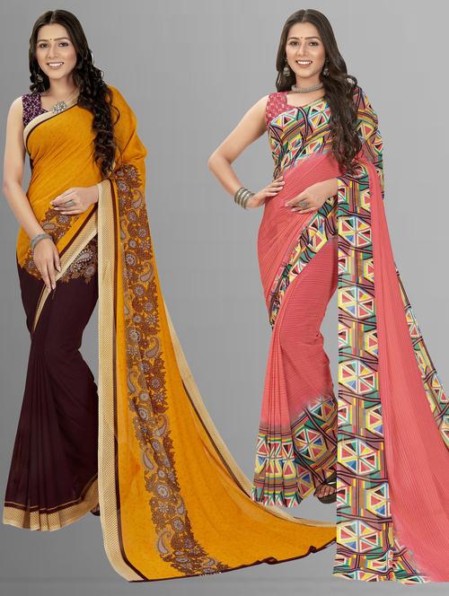 women pack of 2 casual wear combo sarees with blouse - 21476958 - Very Small Image - 1