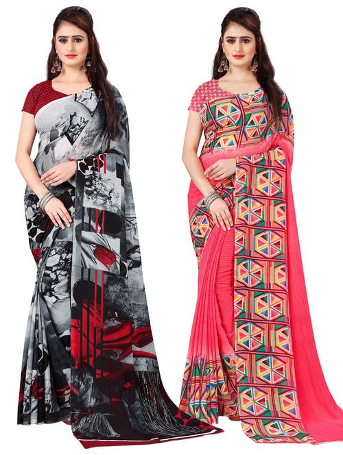 pack of 2 printed casual wear sarees with blouse - 21476970 - Very Small Image - 1