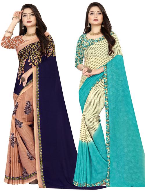 women pack of 2 casual wear sarees with blouse - 21476973 - Very Small Image - 1