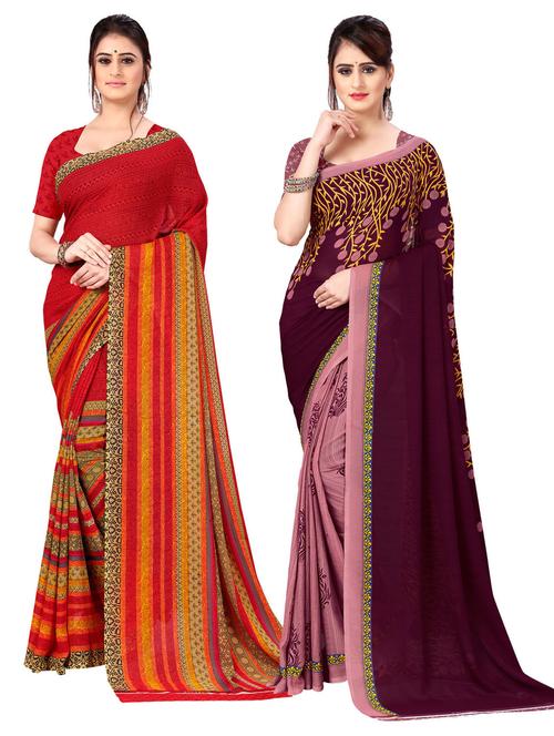 women pack of 2 casual wear combo sarees with blouse - 21476977 - Very Small Image - 1