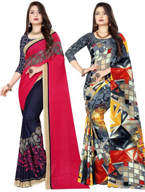 women pack of 2 casual wear sarees with blouse - 21476981 - Very Small Image - 1
