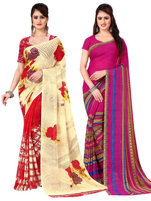 women pack of 2 casual wear combo sarees with blouse - 21476987 - Very Small Image - 1
