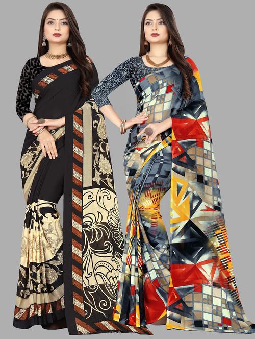 women pack of 2 casual wear combo sarees with blouse - 21477000 - Very Small Image - 1