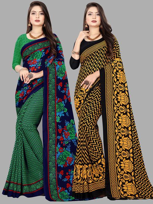 women pack of 2 casual wear sarees with blouse - 21477005 - Very Small Image - 1