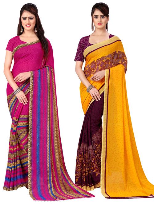 pack of 2 printed casual wear sarees with blouse - 21477006 - Very Small Image - 1