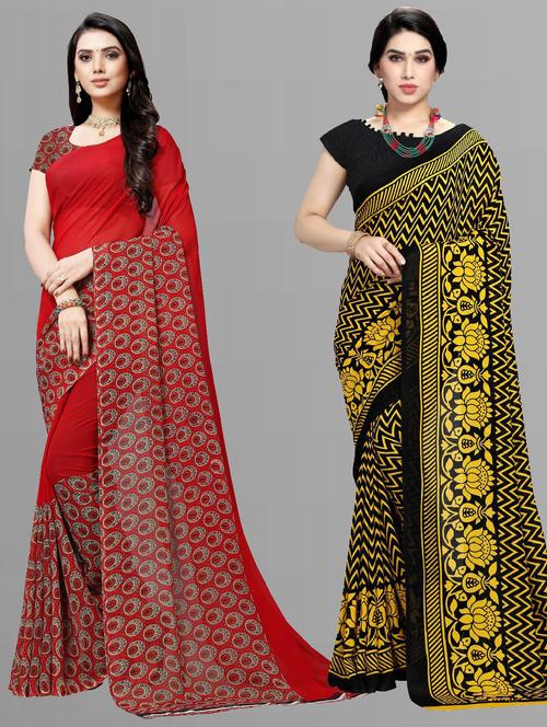 women pack of 2 casual wear combo sarees with blouse - 21477010 - Very Small Image - 1